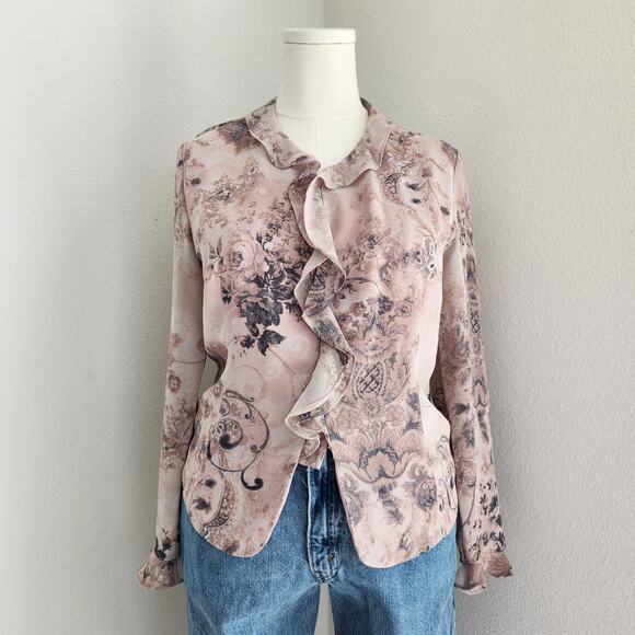 Vintage Pendleton Light Pink Floral Secretary Blouse Long Sleeve Romantic M - Picture 8 of 8